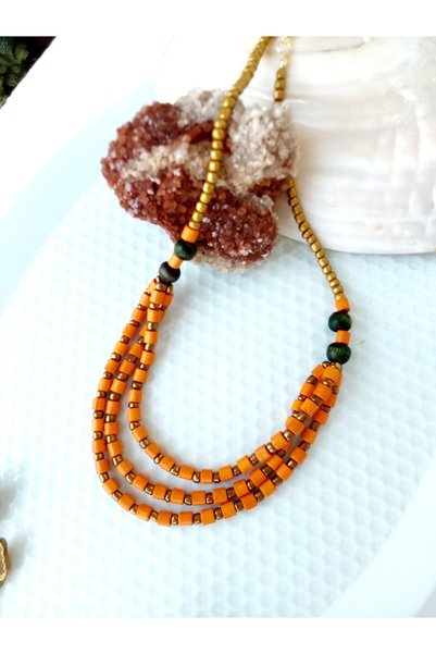 By Song Aksesuar Wooden Authentic Orange Necklace
