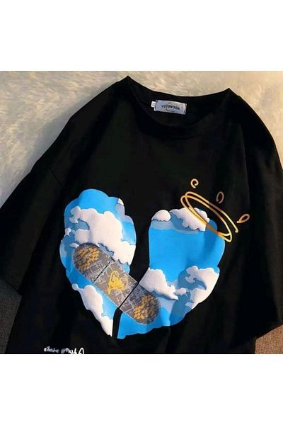 Touz Moda Μαύρο μπλουζάκι Unisex Aid For Sensitive Heart Oversize