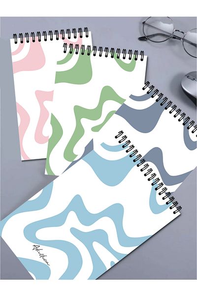 AKILLICA Set of 4 Striped Notebook 13 X 20 cm 50 Sheets Cardboard Cover Top Spiral Notebook Notebook Line