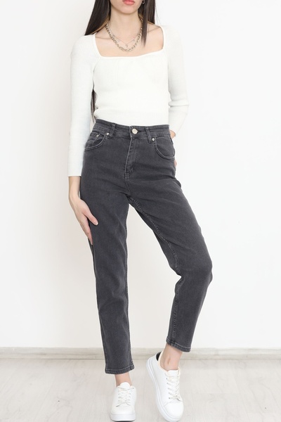 İBABUTİK Γκρι μεγάλου μεγέθους mom jean