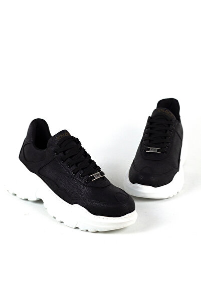 Rainon Store Men's Black Leather High Sole Sneakers