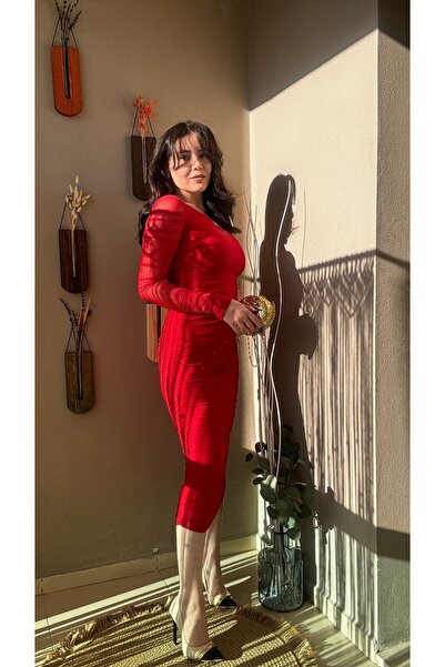 Zilolafashionhouse Tek kol tül elbise