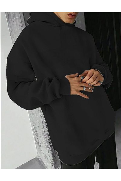 BEETON Places Interests 3 Thread Thick Winter Sweatshirt - Black Printed Oversize Hooded Hoodie