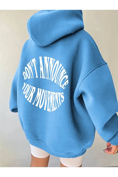 BEETON Χειμερινό φούτερ Dont Announce 3 Thread Thick - Baby Blue Printed Oversize Hooded Hoodie