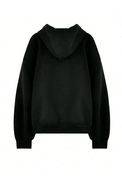 BEETON Refrfsh 3 Thread Thick Winter Sweatshirt - Black Printed Oversize Hooded Hoodie