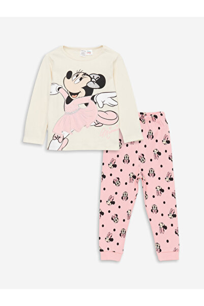 LC Waikiki Bisiklet Yaka Minnie Mouse Baskılı Kız Bebek Pijama Takımı