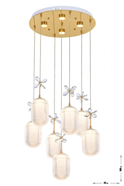 Avizemoda Motta 7'li Power Ledli Kumandalı Modern Lüks Sarkıt Avize, 3 Renk: Sarı-beyaz-gün Işığı - Gold