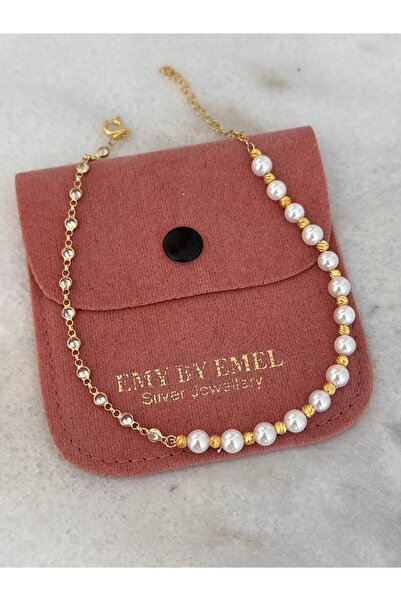 emy by emel luxury silver jewelry İncili Özel Tasarım Halhal Altın Kaplama 92...