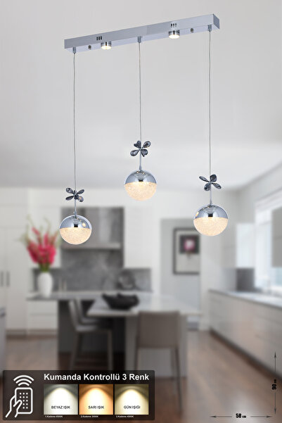 Avizemoda Forde 3'lü Power Ledli Kumandalı Modern Yemek Masası Üstü Avize, 3 ...