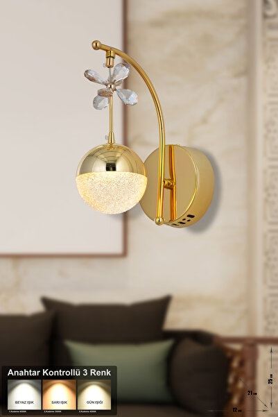 Avizemoda Forde Power Ledli Modern Lüks Duvar Aplik (3 RENK; SARI-BEYAZ-GÜN İŞIĞI) - Gold
