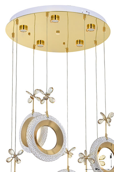 Avizemoda Ribera 8'li Power Ledli Kumandalı Modern Lüks Sarkıt Avize, 3 Renk: Sarı-beyaz-gün Işığı - Gold