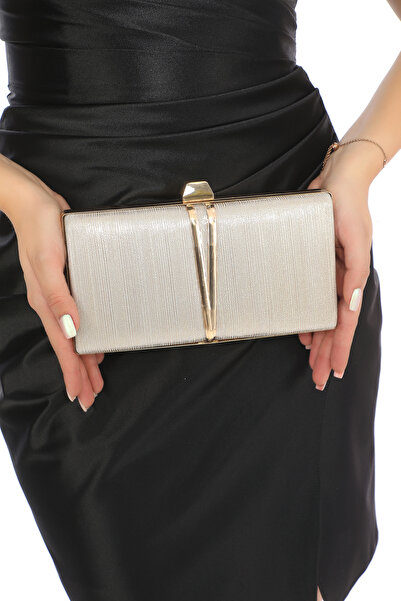 womenacs Portofoliu clutch pentru rochie de seară cu laser de culoare aurie cu accesorii metalice Geantă de logodnă de nuntă de noapte pe mână și curea