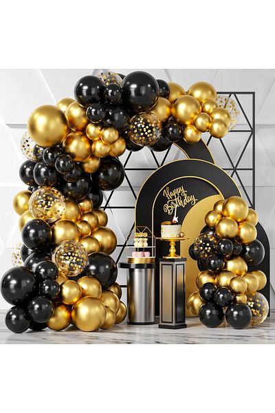 Janissary 30 Pieces "BLACK - GOLD" Balloon Combination Indoor Birthday Party "CHOOSE YOUR OWN CONCEPT