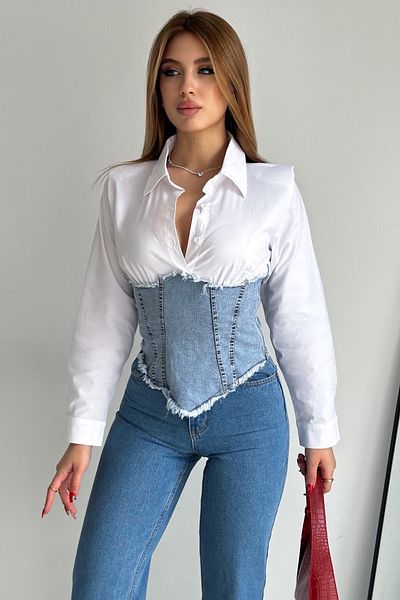FEMELLE Women's Denim Jeans Garnished Side Zippered Padded Shirt