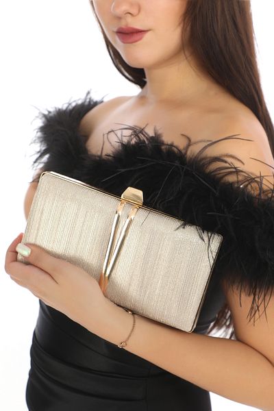 womenacs Χρυσό χρώμα Laser Βραδινό Φόρεμα Clutch Portfolio με μεταλλικά αξεσουάρ και κρεμάστρα νυχτερινή τσάντα αρραβώνων