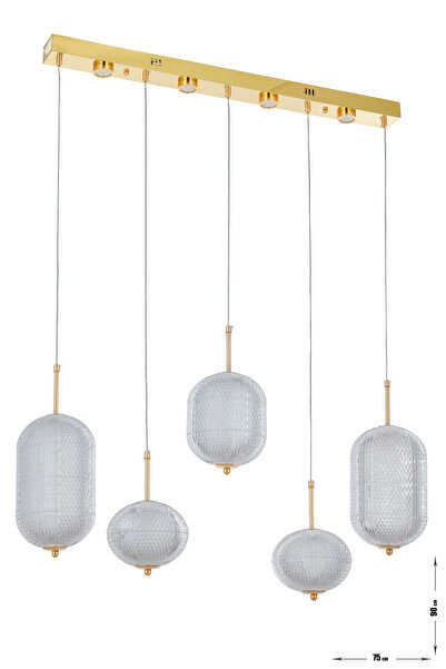 Avizemoda Torino 5'li Power Ledli Kumandalı Modern Yemek Masası Üstü Avize, 3 Renk: Sarı-beyaz-gün Işığı-gold