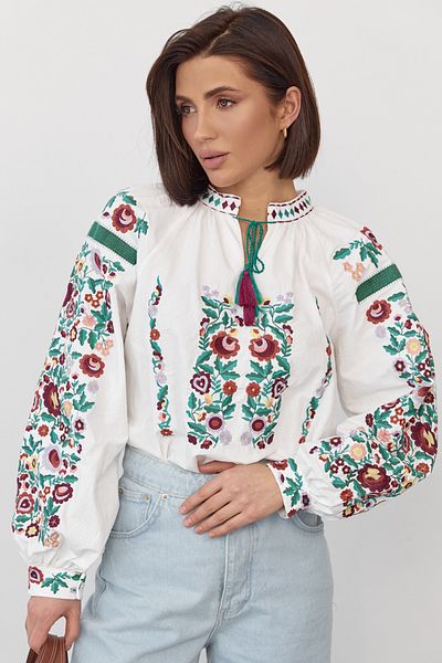 FEMELLE Women's New Season Full Embroidery Embroidered Tassel Design Vintage Blouse