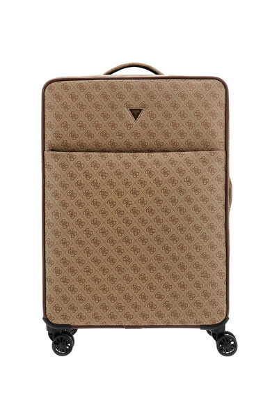 Guess Kahve - Bej Unisex 26x68x43 cm Çekçekli Kumaş Valiz VEZZOLA MEDIUM SPINNER