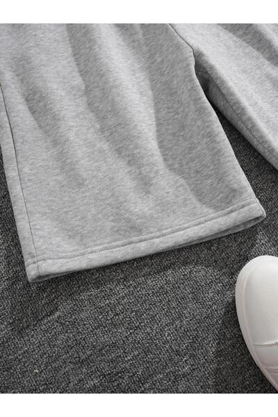 FAVORİST İKİLİ TAKIM Run Baskılı Gri ve Siyah Şort