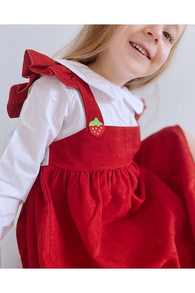 le petit sole Strawberry Inside White Poplin Dress