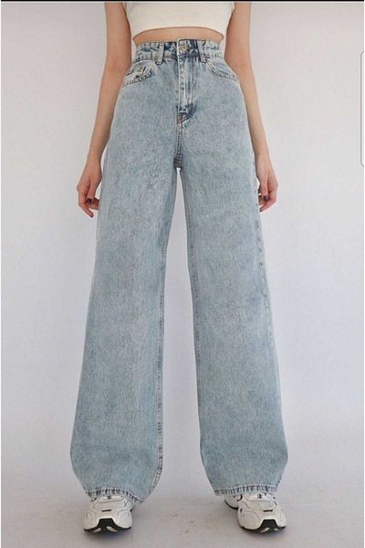 Geppetto Benjamin Floara Snow Wash Blue Lycra Jeans largi cu talie super inalta Pantaloni Palazzo
