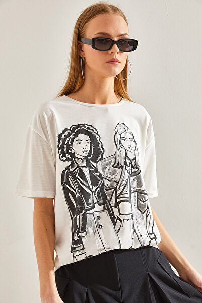 Bianco Lucci Γυναικείο εμπριμέ χτενισμένο βαμβακερό μπλουζάκι60101014