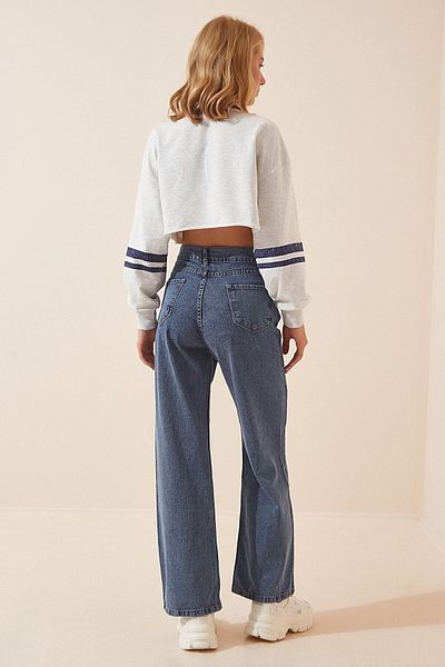 Geppetto 90's Mid Snow Blue Lycra Palazzo Loose Leg Super High Waist Jean Trousers