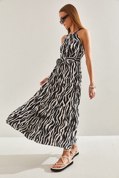 Bianco Lucci Gemustertes, ausgestelltes Viskosekleid für Damen mit gefütterten Seilträgern 60101011