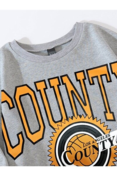 Deocept Γκρι Oversize Γυναικείο Φούτερ - County Printed