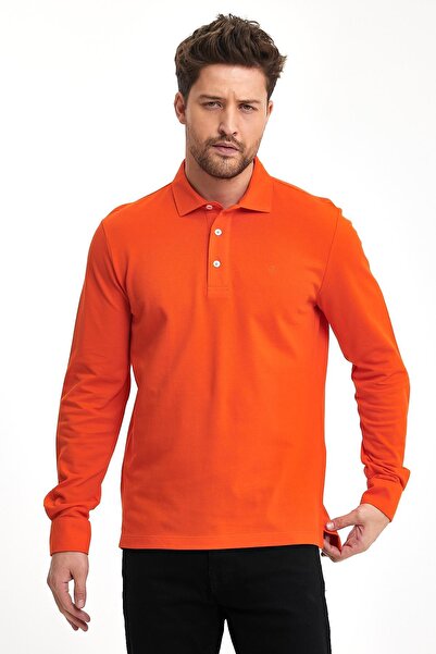 ENQUE Tricou de bază cu mânecă lungă, cu gât polo, pentru bărbați