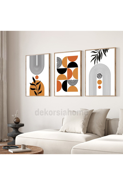 Dekorsiahome Ahşap Çerçeveli Tablo Seti Midday Orange