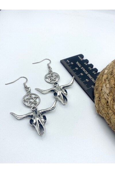oldskoolbutik Pentagram Gümüş Küpe Model 1