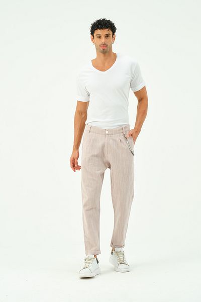 RELAXL 100% Cotton Lilac Color Double Leg Pleated Regular Fit Summer Men's Linen Trousers