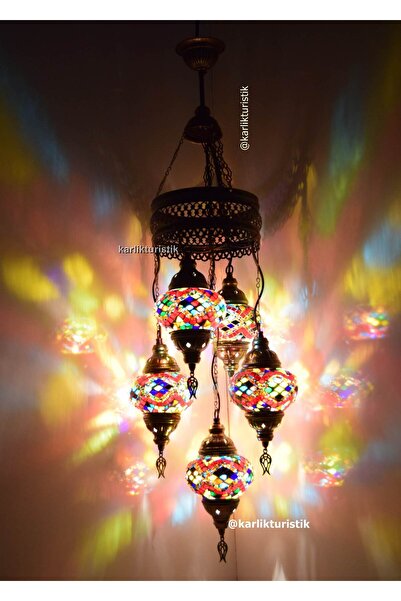 karlıkturistik Mozaik Sarkıt Avize 4+1 Dekoratif Ev Aydınlatması Tavan Lambası Renkli El Yapımı Model 7