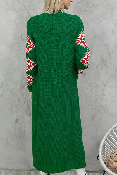 ALCHON V-Neck Long Sleeve Jacquard Patterned Thessaloniki Knit Self Pocketed Ankle Length Winter Stylish Knitwear Cardigan