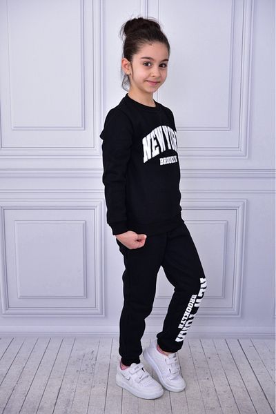 BUUFUU Black Printed Girl/Boy's Tracksuit Set
