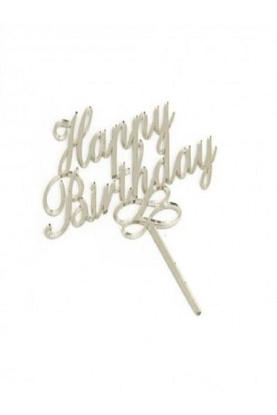 Kazanabil 5-Piece HAPPY BİRTHDAY WRITTEN CAKE AND PARTY TABLE DECORATION 11CM SILVER