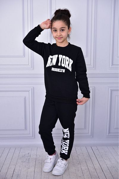 BUUFUU Black Printed Girl/Boy's Tracksuit Set