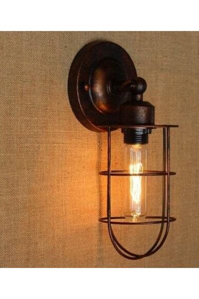 RİOLİGHT ,RETRO,RUSTIC,VINTAGE COPPER ANTIQUED JOINTED MOVABLE HEAD 1XE27 CAGE WALL SCONCE WITH BASE