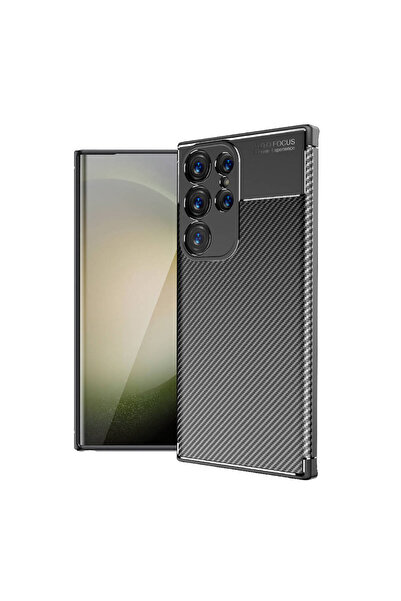 Case 4U Galaxy S24 Ultra Uyumlu Kılıf Rugged Armor Karbon Desenli Lüx Negro Silikon Arka Kapak Siyah
