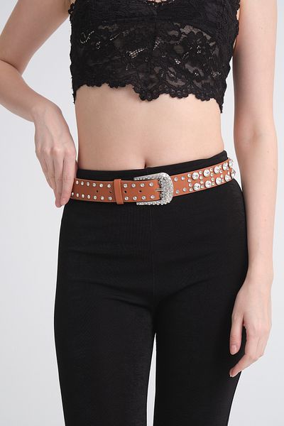 ZAHAROFF Curea de damă Crystal Stone Tan, centură de blugi, centură de rochie, centură de haină, centură de cămașă