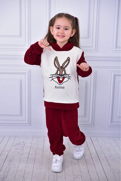 BUUFUU Unisex Παιδική κουκούλα κουνέλι με κέντημα Λεπτομερές φλις φούτερ και παντελόνι 2 τεμαχίων σετ κάτω και επάνω