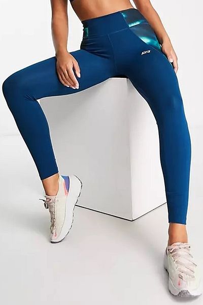 Nike One Icon Clash Mid Rise Leggings 2 Pocket Recovery Leggings Blue