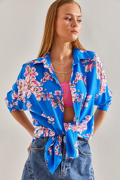 Bianco Lucci Lässiges Leinenhemd mit Blumenmuster für Damen60101015