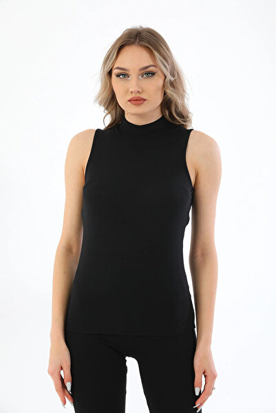 MissKATRE Γυναικείο αμάνικο μαύρο κορμάκι με ψηλό λαιμό και ζιβάγκο