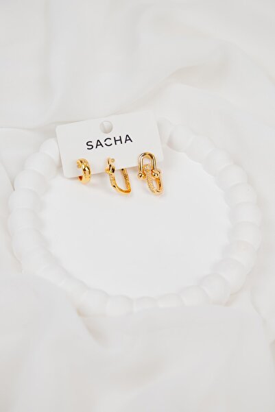 Sacha Accessories أحسب الزركون حجر الذهب مجموعة الأقراط