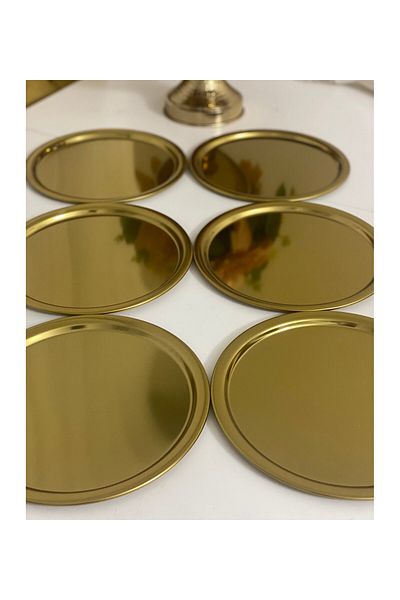 Axe Tools 6 Pieces Decorative Gold Color Round Tray Tea Coffee Presentation Tray