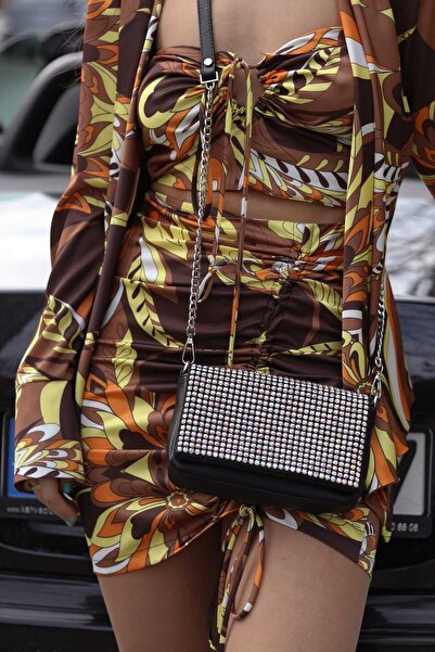 Moom Bag Жіноча сумка через плече з кришкою, прикрашена кольоровим камінням