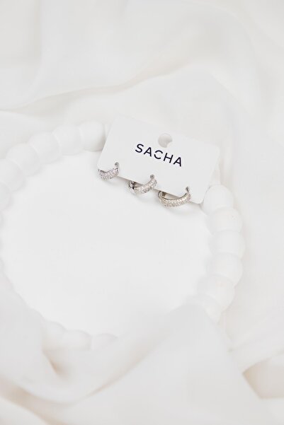 Sacha Accessories Zircon Stone Silver Set Hoop Earrings