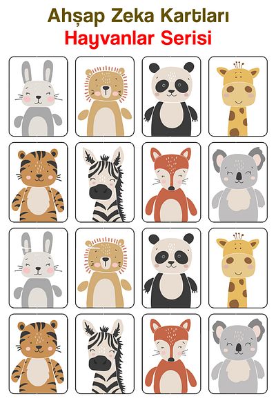 kutuTR Notpa 16 Pieces Animals Intelligence Cards Matching Game Memory Card Wooden Educational Puzzle Hyv 2